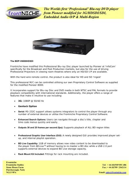 The Worlds first 'professional' Blu-ray DVD player ... - Frontniche.com