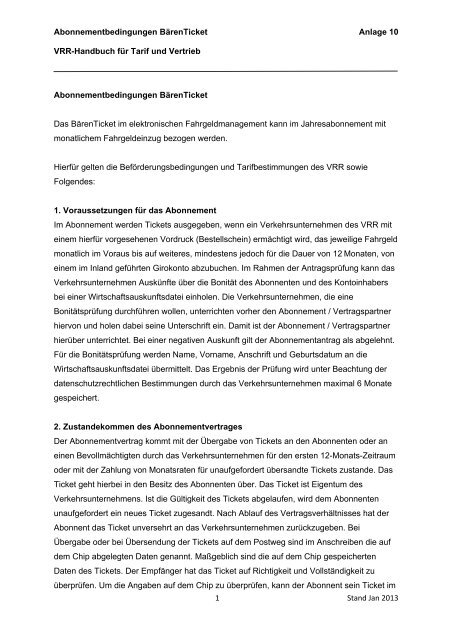 Abonnementbedingungen BÃ¤renTicket Anlage 10 VRR-Handbuch ...