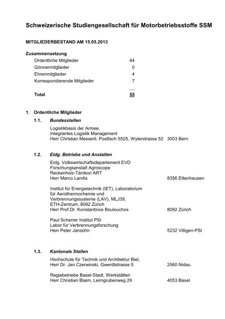 SSM Mitgliederbestand - Strasseschweiz