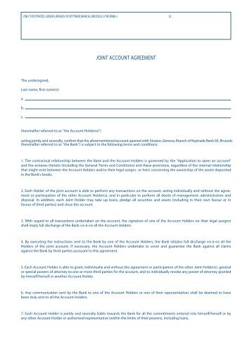 JOINT ACCOUNT AGREEMENT - Strateo