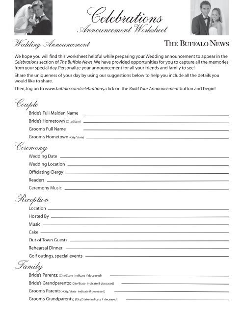 Wedding Announcement Worksheet - The Buffalo News Services