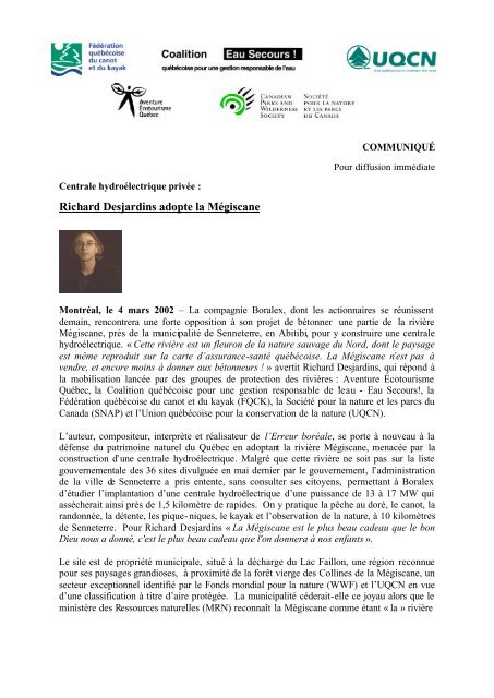 Richard Desjardins adopte la Mégiscane - Coalition Eau Secours