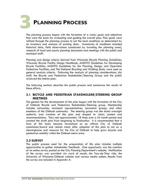 City of Oshkosh, Wisconsin Pedestrian and Bicycle Circulation Plan