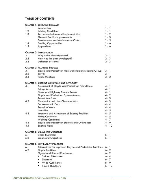 City of Oshkosh, Wisconsin Pedestrian and Bicycle Circulation Plan