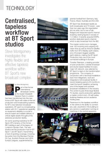 Centralised, tapeless workflow at BT Sport studios