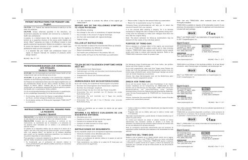 PATIENT INSTRUCTIONS FOR PESSARY USE ... - CooperSurgical