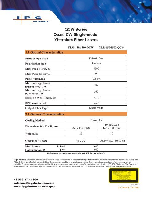 QCW SM Series_IPG - IPG Photonics