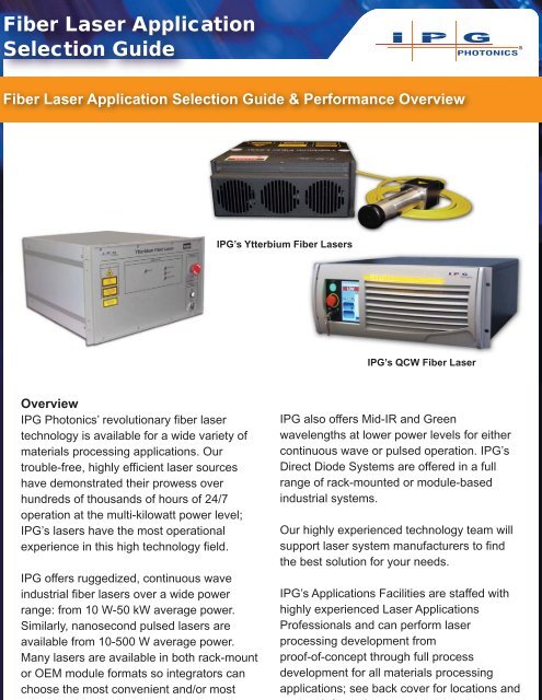 Fiber Laser Application Selection Guide - IPG Photonics