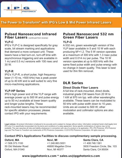 Fiber Laser Application Selection Guide - IPG Photonics