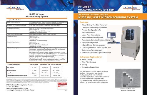 IX-255 UV Laser Micromachining System - IPG Photonics