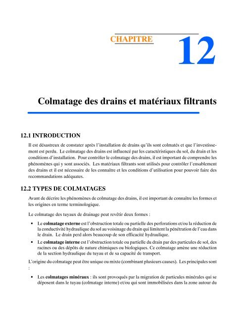 CH-12 Colmatage des drains et matériaux filtrants