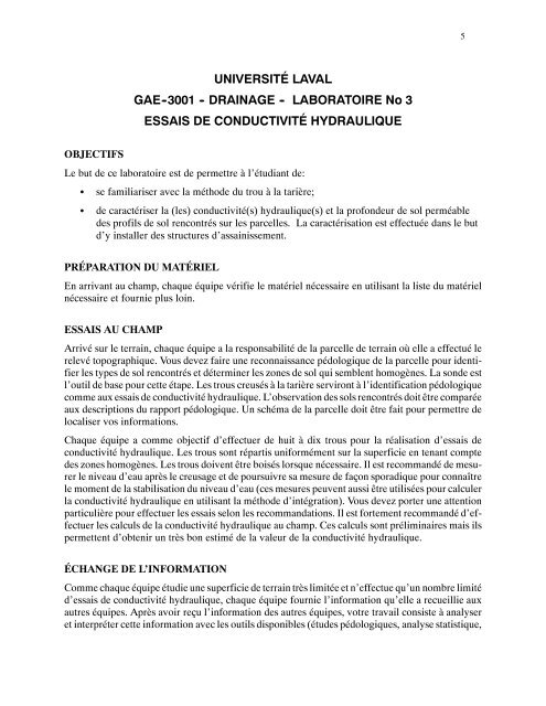 Labo 3 - Essais de conductivité hydraulique - Université Laval