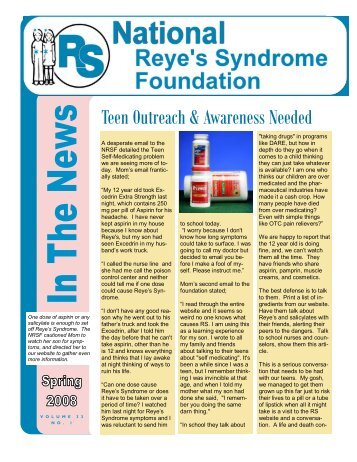 Teen Outreach & Awareness Needed - National Reye's Syndrome ...