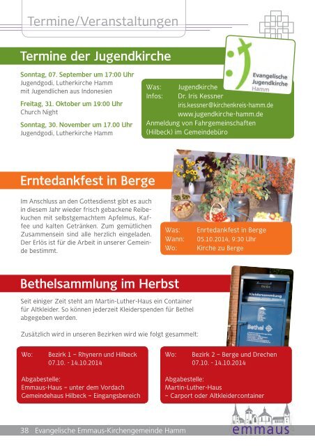 Evangelische Emmaus-Kirchengemeinde Hamm September - November 2014