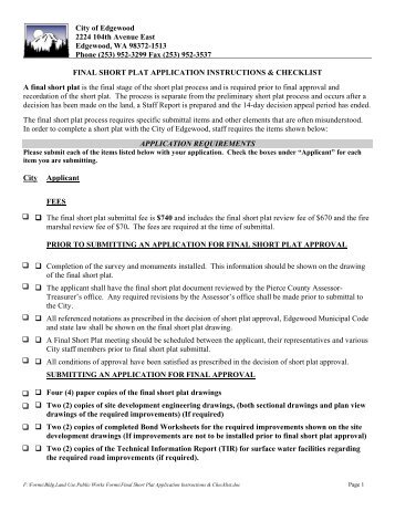 Final Short Plat Application & Instructions - City of Edgewood