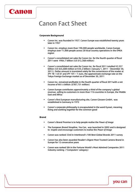 Download the Canon Fact Sheet [PDF, 121 KB - Canon Europe