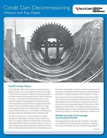 Condit Dam History & Key Dates - PacifiCorp