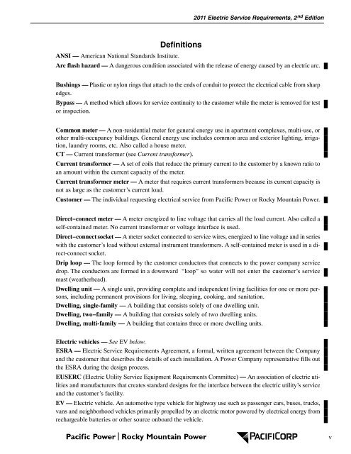 2011 Electric Service Requirements Manual, 2nd - Pacific Power