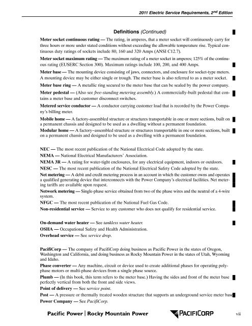 2011 Electric Service Requirements Manual, 2nd - Pacific Power