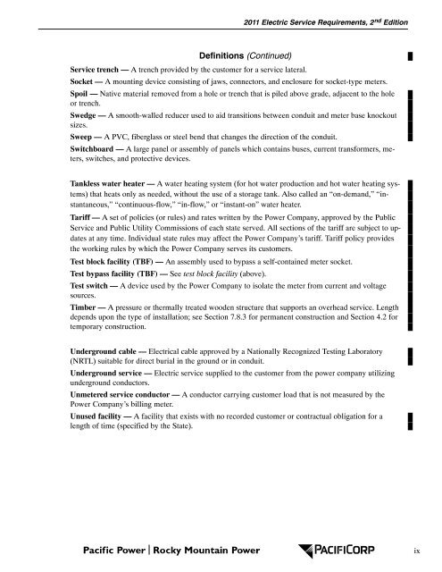 2011 Electric Service Requirements Manual, 2nd - Pacific Power