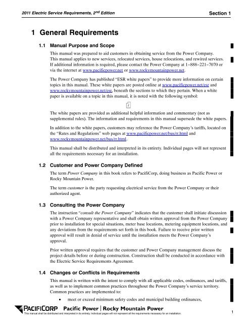 2011 Electric Service Requirements Manual, 2nd - Pacific Power