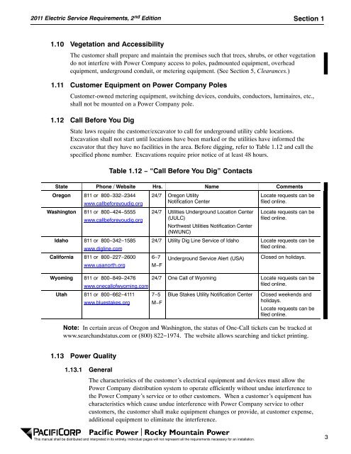 2011 Electric Service Requirements Manual, 2nd - Pacific Power