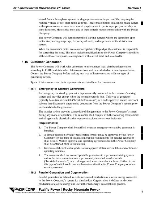 2011 Electric Service Requirements Manual, 2nd - Pacific Power