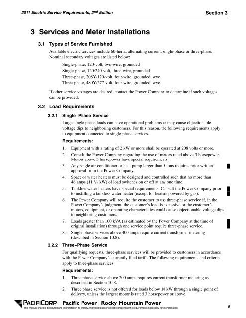 2011 Electric Service Requirements Manual, 2nd - Pacific Power