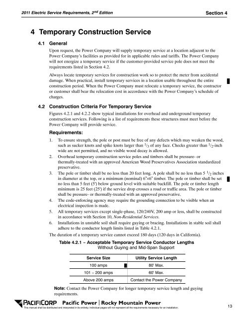 2011 Electric Service Requirements Manual, 2nd - Pacific Power