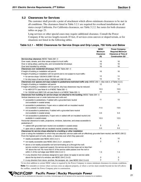 2011 Electric Service Requirements Manual, 2nd - Pacific Power