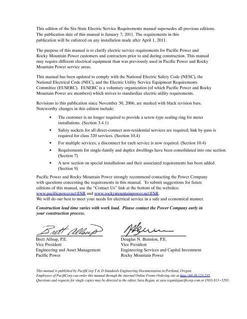 2011 Electric Service Requirements Manual, 2nd - Pacific Power