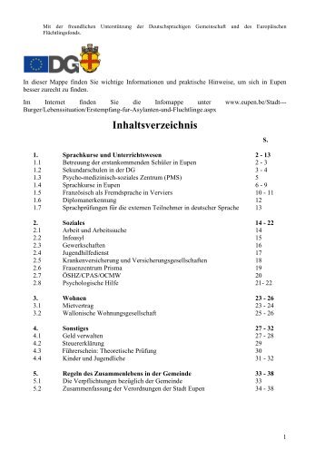 Infomappe für Zugezogene - Stadt Eupen