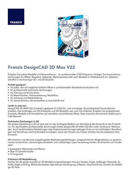 Franzis DesignCAD 3D Max V22 - Strohmedia.de