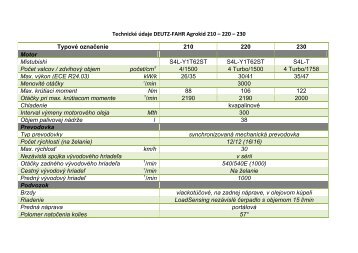Technické údaje DEUTZ-FAHR Agrokid 210 – 220 – 230 Typové ...