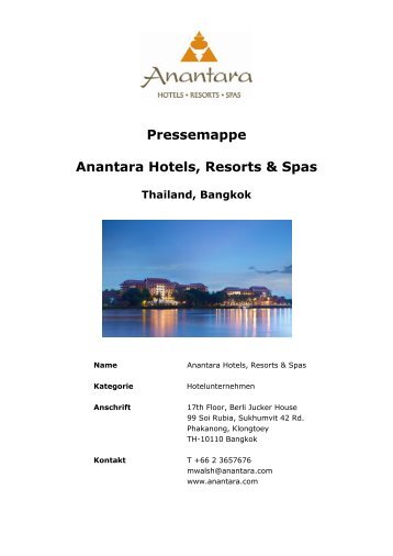 Pressemappe Anantara Hotels, Resorts & Spas - Stromberger PR