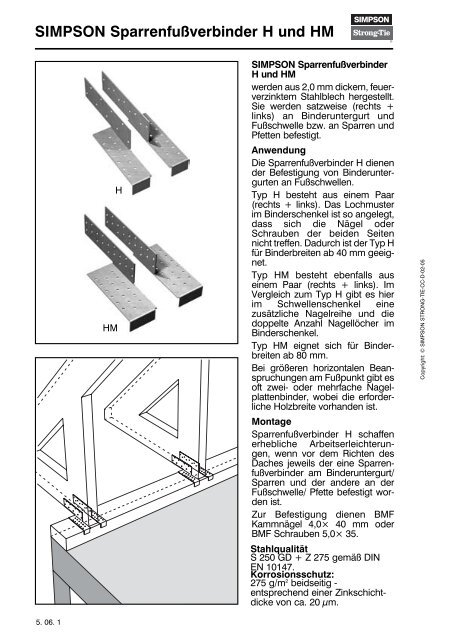 SIMPSON SparrenfuÃverbinder H und HM - Simpson Strong-Tie