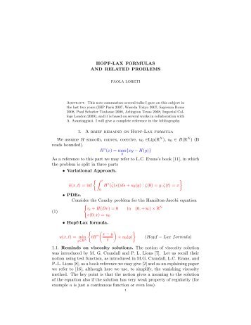 hopf-lax formulas and related problems 1. a - Metodi e Modelli ...