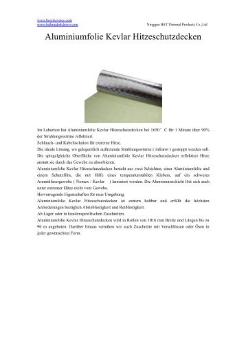 Aluminiumfolie Kevlar Hitzeschutzdecken