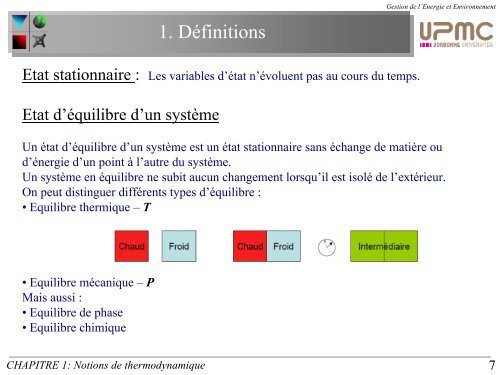 CHAPITRE 1: Notions de thermodynamique - Master 2 en ...