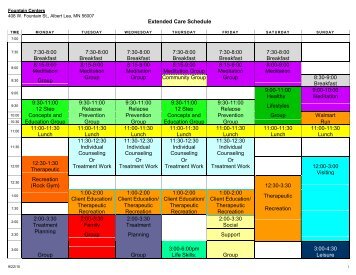 Extended Care Sample Daily Schedule - Mayo Clinic Health System