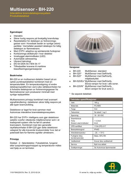 Détecteur Multi-Senseur Autronica BHH-220 - Détection Fumée/Chaleur (Neuf)