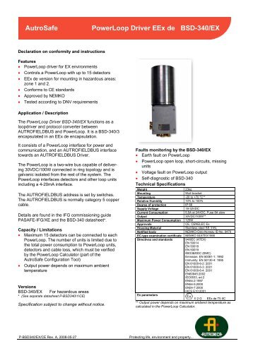 AutroSafe PowerLoop Driver EEx de BSD-340/EX - Autronica Fire ...