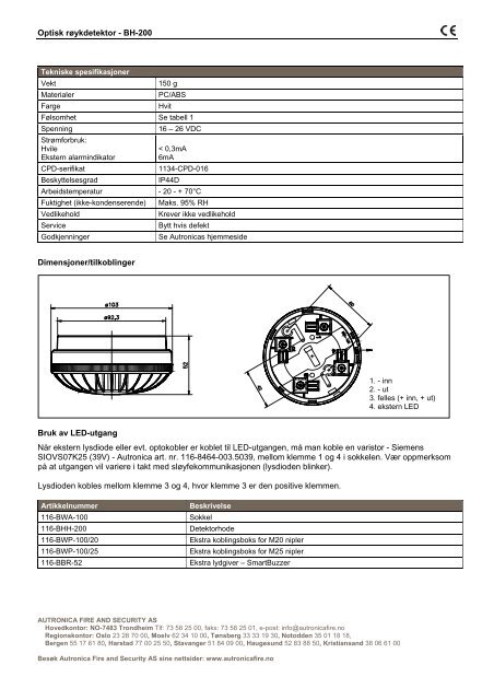 Optisk rÃ¸ykdetektor - BH-200 - Autronica - Autronica Fire and Security