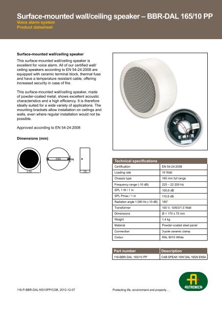 Surface Mounted Ceiling Speaker Bbr Dal 165 10 Pp