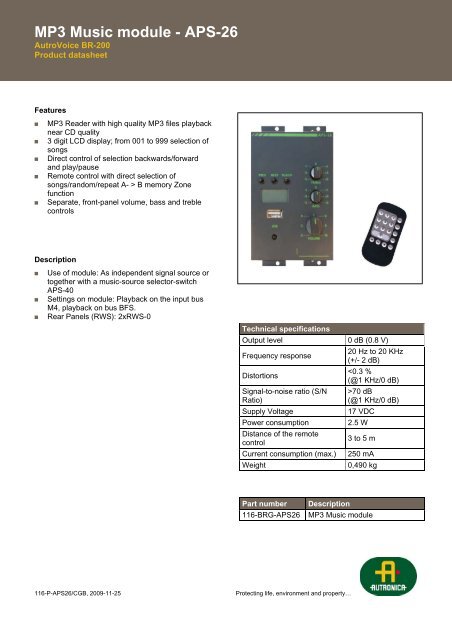 MP3 Music module - APS-26 - Autronica Fire and Security