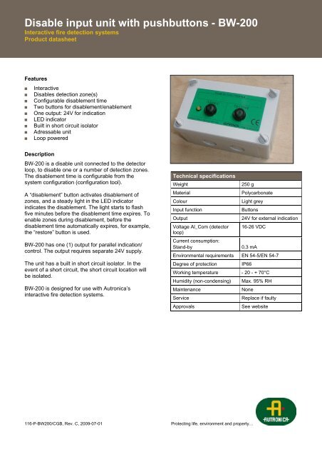 BW-200 - Autronica Fire and Security