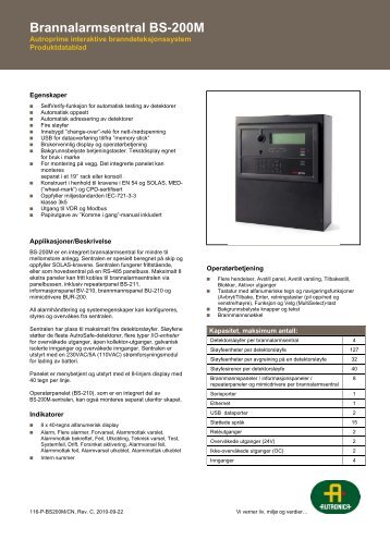 Brannalarmsentral BS-200M - Autronica - Autronica Fire and Security