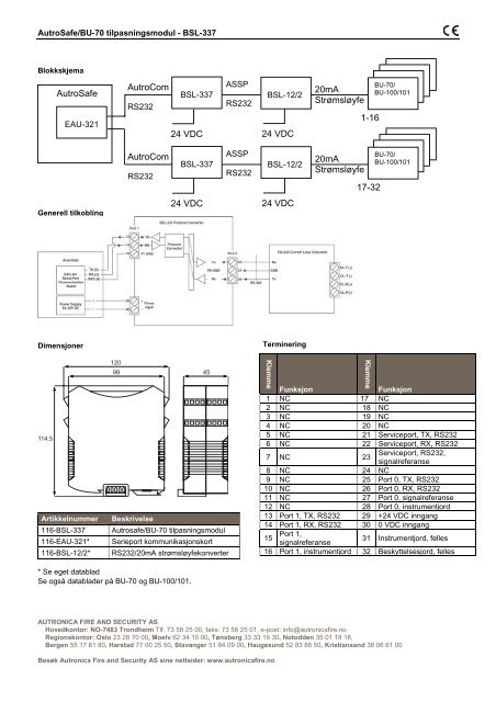 AutroSafe/BU-70 tilpasningsmodul - BSL-337 - Autronica Fire and ...