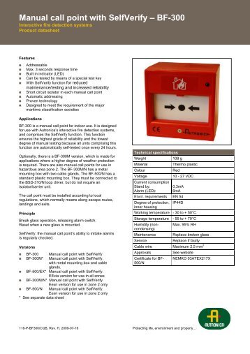 Manual call point with SelfVerify â BF-300 - Autronica Fire and Security