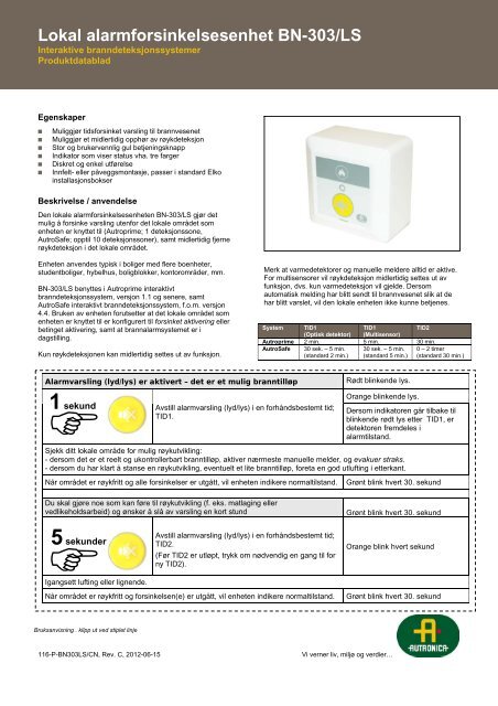 Lokal alarmforsinkelsesenhet BN-303/LS - Autronica - Autronica Fire ...